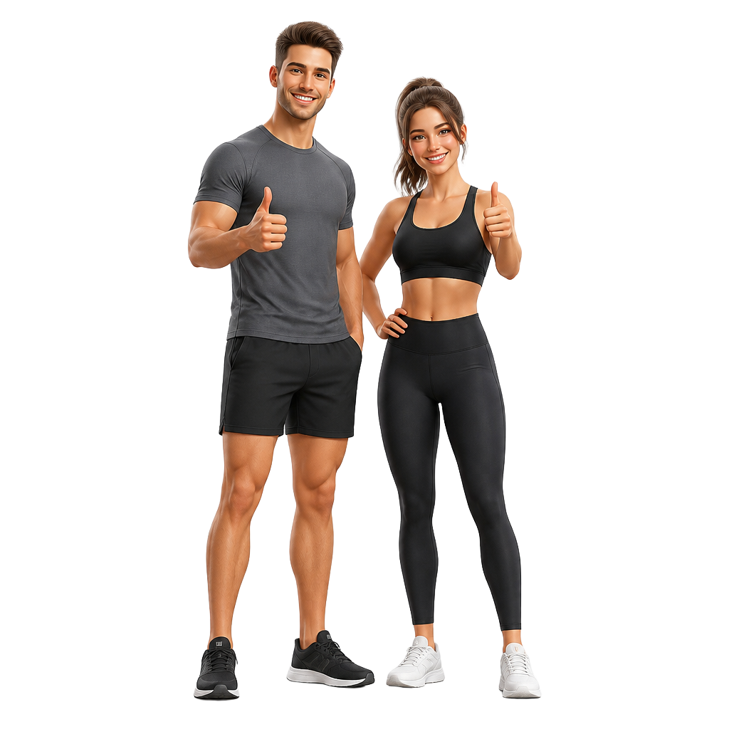 Fit man and woman giving a thumbs-up